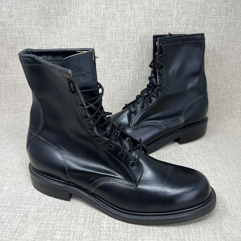 VTG Chippewa 29359 Combat Work Boots Men 10.5 C Black Leather Vibram USA Made